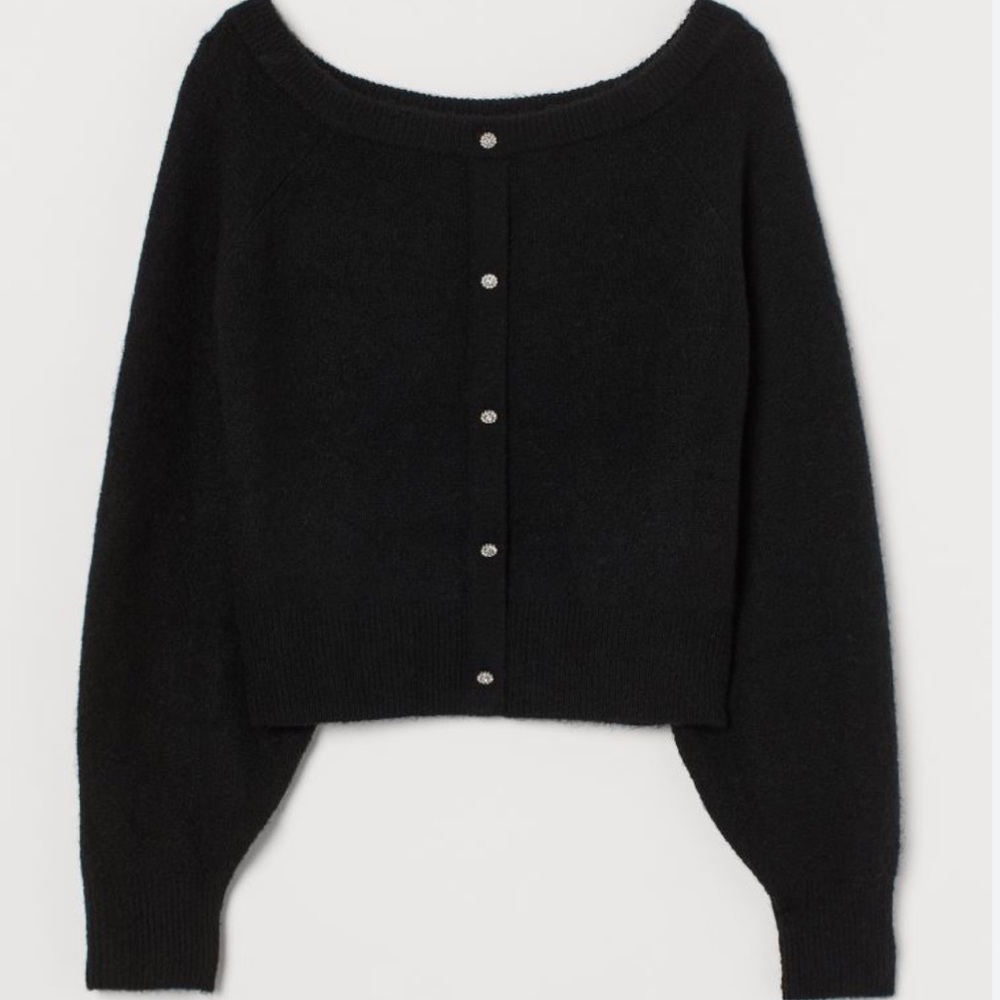 H&M Boat-Neck Black Button-Up Sweater